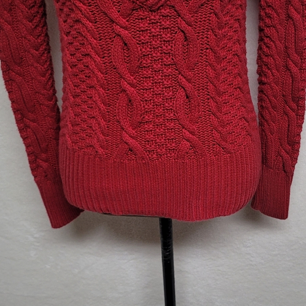 Moda International Vintage 90s Solid Dark Red Ribbed Cable Knit V-neck Sweater S - Picture 4 of 10